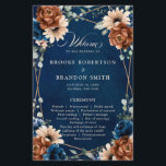 Terracotta Navy Blue Geometric Wedding Program<br><div class="desc">Elegant Navy blue,  Terracotta ,  Orange earthy floral theme wedding program featuring elegant bouquet of Navy blue,  Terracotta color roses peonies  and green eucalyptus leaves. Please contact me for any help in customization or if you need any other product with this design.</div>