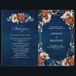 Terracotta Navy Blue Geometric Wedding Program<br><div class="desc">Elegant Navy blue,  Terracotta ,  Orange earthy floral theme wedding program card featuring elegant bouquet of Navy blue,  Terracotta color roses peonies  and green eucalyptus leaves. Please contact me for any help in customization or if you need any other product with this design.</div>