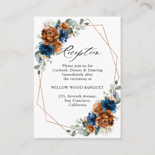 Terracotta Navy Blue Geometric Wedding Reception Enclosure Card