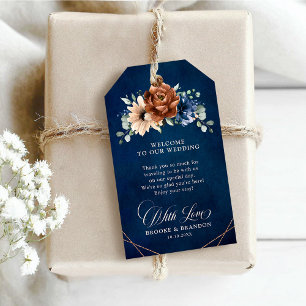 Terracotta Navy Blue Geometric Wedding Welcome Gift Tags
