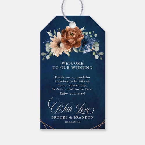 Terracotta Navy Blue Geometric Wedding Welcome Gift Tags