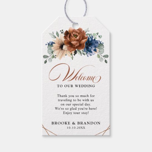 Terracotta Navy Blue Geometric Wedding Welcome Gift Tags