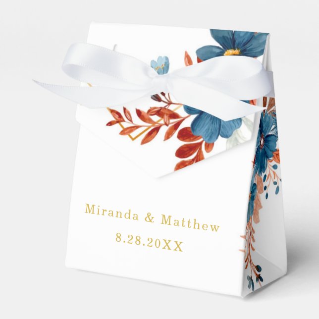 Terracotta Navy Blue Gold Floral Wedding Favor Boxes (Front Side)