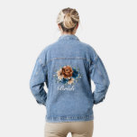 Terracotta Navy Blue Greenery floral Bride Denim Jacket<br><div class="desc">Elegant bride's denim jacket features a bouquet of watercolor roses peonies in shades of terracotta and navy blue with lush green botanical leaves and eucalyptus.</div>