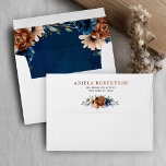 Terracotta Navy Blue Greenery Geometric Wedding En Envelope<br><div class="desc">Elegant Navy blue,  Terracotta ,  Orange earthy floral theme wedding envelope featuring elegant bouquet of Navy blue,  Terracotta color roses peonies  and green eucalyptus leaves. Please contact me for any help in customization or if you need any other product with this design.</div>