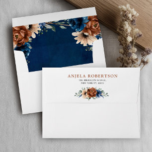 Terracotta Navy Blue Greenery Geometric Wedding En Envelope