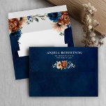 Terracotta Navy Blue Greenery Geometric Wedding Envelope<br><div class="desc">Elegant Navy blue,  Terracotta ,  Orange earthy floral theme wedding envelope featuring elegant bouquet of Navy blue,  Terracotta color roses peonies  and green eucalyptus leaves. Please contact me for any help in customization or if you need any other product with this design.</div>