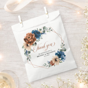 Terracotta Navy Blue Greenery Geometric Wedding Favor Bag