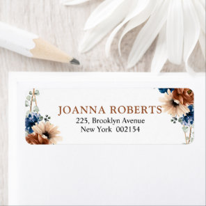 Terracotta Navy Blue Greenery Geometric Wedding Label