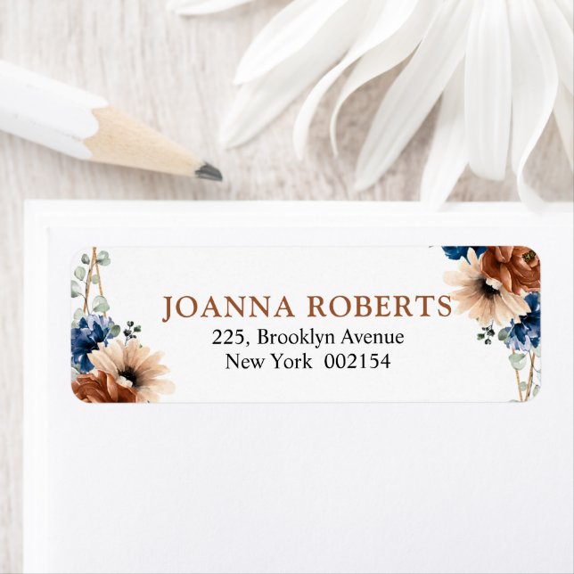 Terracotta Navy Blue Greenery Geometric Wedding Label (Insitu)