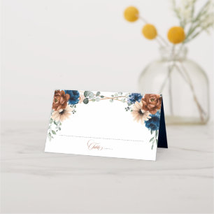 Terracotta Navy Blue Greenery Geometric Wedding Place Card