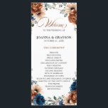 Terracotta Navy Blue Greenery Geometric Wedding Program<br><div class="desc">Elegant Navy blue,  Terracotta ,  Orange earthy floral theme wedding program featuring elegant bouquet of Navy blue,  Terracotta color roses peonies  and green eucalyptus leaves. Please contact me for any help in customization or if you need any other product with this design.</div>