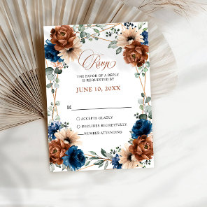 Terracotta Navy Blue Greenery Geometric Wedding RS RSVP Card