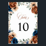 Terracotta Navy Blue Greenery Geometric Wedding Table Number<br><div class="desc">Elegant Navy blue,  Terracotta ,  Orange earthy floral theme wedding table number card featuring elegant bouquet of Navy blue,  Terracotta color roses peonies  and green eucalyptus leaves. Please contact me for any help in customization or if you need any other product with this design.</div>