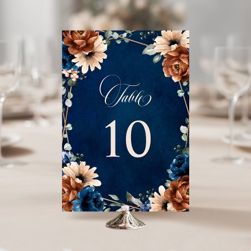 Terracotta Navy Blue Greenery Geometric Wedding Table Number