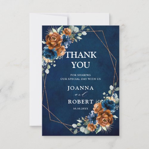 Terracotta Navy Blue Greenery Geometric Wedding Th Thank You Card