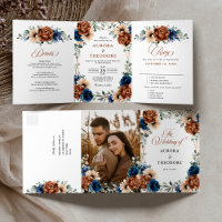 Terracotta Navy Blue Greenery Geometric Wedding