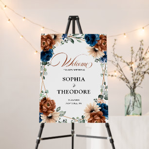 Terracotta Navy Blue Greenery Geometric Welcome Foam Board