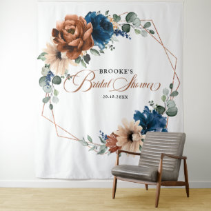 Terracotta Navy Blue Greenery Photo Booth Backdrop