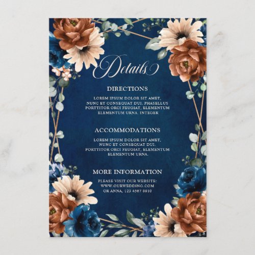Terracotta Navy Blue Greenery Wedding Details Encl Enclosure Card
