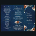 Terracotta Navy Blue Greenery Wedding Program<br><div class="desc">Elegant Navy blue,  Terracotta ,  Orange earthy floral theme wedding tri fold program featuring elegant bouquet of Navy blue,  Terracotta color roses peonies  and green eucalyptus leaves. Please contact me for any help in customization or if you need any other product with this design.</div>