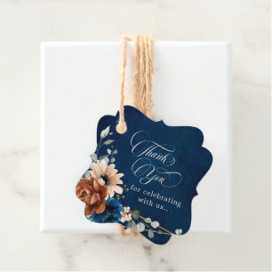 Terracotta Navy Blue Greenery Wedding Thank You Favor Tags