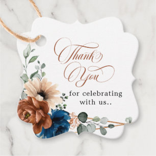 Terracotta Navy Blue Greenery Wedding Thank You Favor Tags
