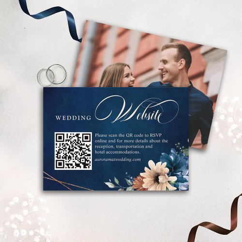 Terracotta Navy Blue Greenery Wedding Web Site Enclosure Card