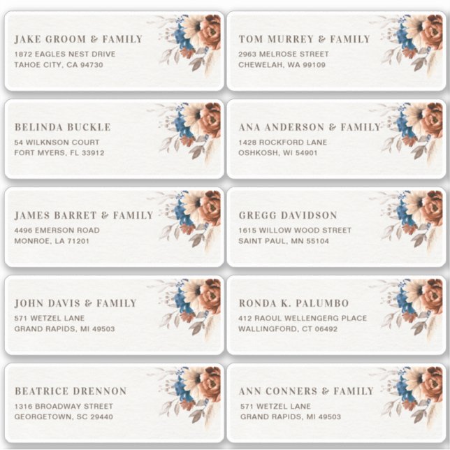 Terracotta Navy Blue Guest Name Address  Sticker (Front)