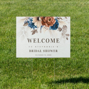 Terracotta Navy Blue Pampas Bridal Shower Welcome Sign