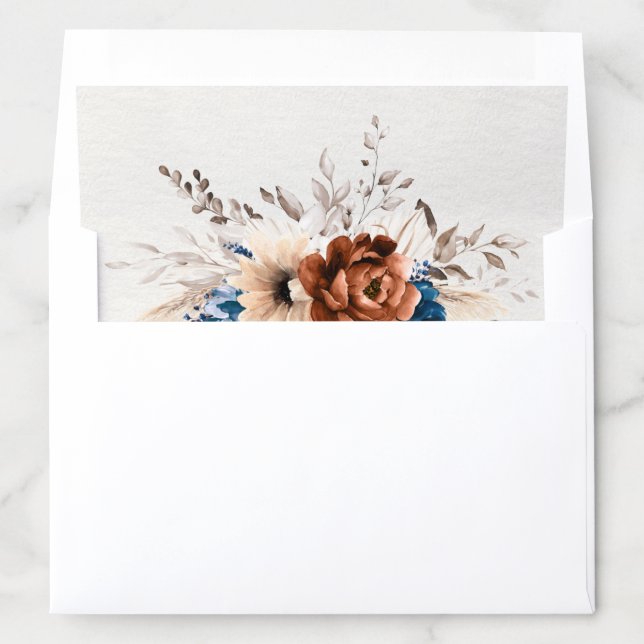 Terracotta Navy Blue Pampas Grass Rustic Wedding Envelope Liner (In Envelope)