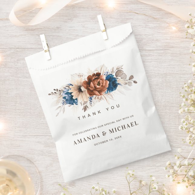 Terracotta Navy Blue Pampas Grass Rustic Wedding Favor Bag (Clipped)