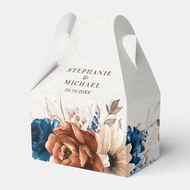 Terracotta Navy Blue Pampas Grass Rustic Wedding Favor Boxes (Back Side)