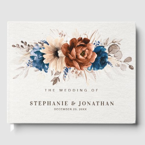 Terracotta Navy Blue Pampas Grass Rustic Wedding Guest Book
