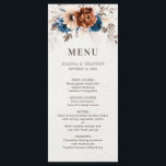 Terracotta Navy Blue Pampas Grass Rustic Wedding Menu<br><div class="desc">Elegant Navy blue,  Terracotta ,  Orange earthy floral theme wedding menu featuring elegant bouquet of Navy blue,  Terracotta color roses peonies  and eucalyptus leaves. Please contact me for any help in customization or if you need any other product with this design.</div>