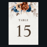 Terracotta Navy Blue Pampas Grass Rustic Wedding Table Number<br><div class="desc">Elegant Navy blue,  Terracotta ,  Orange earthy floral theme wedding table number featuring elegant bouquet of Navy blue,  Terracotta color roses peonies  and eucalyptus leaves. Please contact me for any help in customization or if you need any other product with this design.</div>