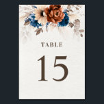 Terracotta Navy Blue Pampas Grass Rustic Wedding Table Number<br><div class="desc">Elegant Navy blue,  Terracotta ,  Orange earthy floral theme wedding table number featuring elegant bouquet of Navy blue,  Terracotta color roses peonies  and eucalyptus leaves. Please contact me for any help in customization or if you need any other product with this design.</div>