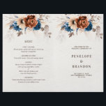 Terracotta Navy Blue Pampas Grass Wedding Program<br><div class="desc">Elegant Navy blue,  Terracotta ,  Orange earthy floral theme wedding program card with menu on back featuring elegant bouquet of Navy blue,  Terracotta color roses peonies  and green eucalyptus leaves. Please contact me for any help in customization or if you need any other product with this design.</div>