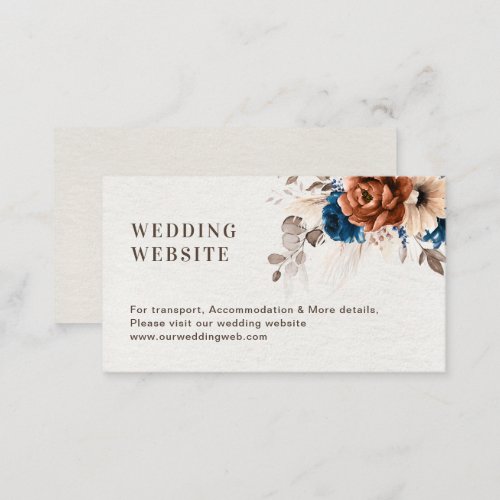 Terracotta Navy Blue Pampas Grass Wedding Website  Enclosure Card