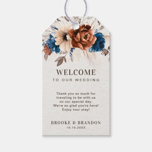 Terracotta Navy Blue Pampas Grass Wedding Welcome Gift Tags