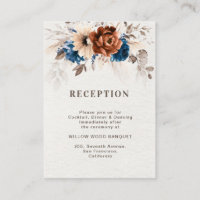 Terracotta Navy Blue Rustic wedding reception