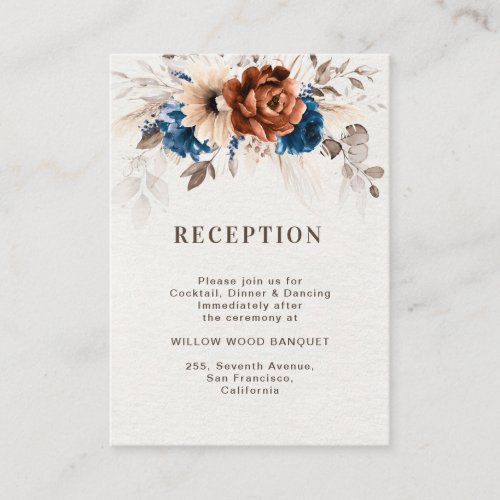 Terracotta Navy Blue Rustic wedding  reception Enclosure Card
