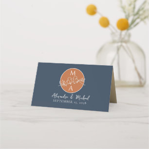 Terracotta Navy Blue Wedding Place Card