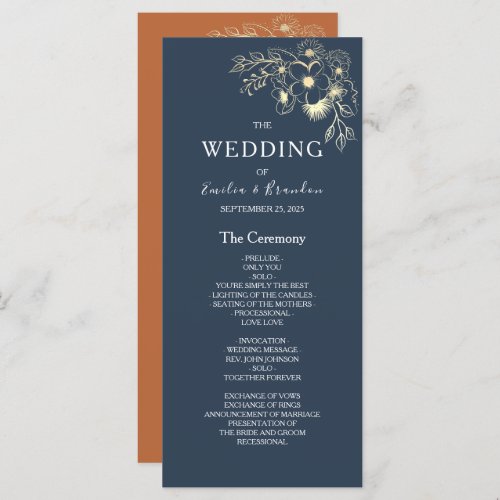 Terracotta Navy Blue Wedding Program