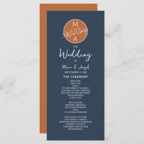 Terracotta Navy Blue Wedding Program