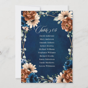 Terracotta Navy Blue Wedding Table seating chart Invitation