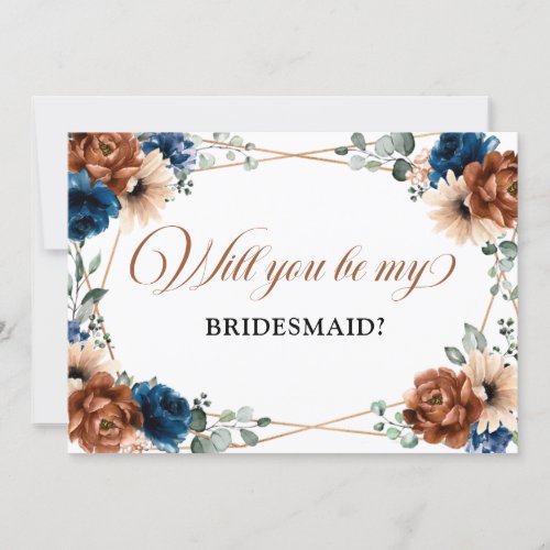 Terracotta Navy Blue Will You Be my bridesmaid Invitation