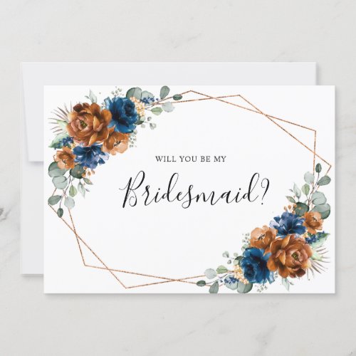 Terracotta Navy Blue Will You Be My Bridesmaid Invitation