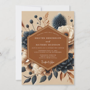 Terracotta Navy Boho Wedding Invitation
