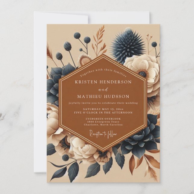 Terracotta Navy Boho Wedding Invitation (Front)